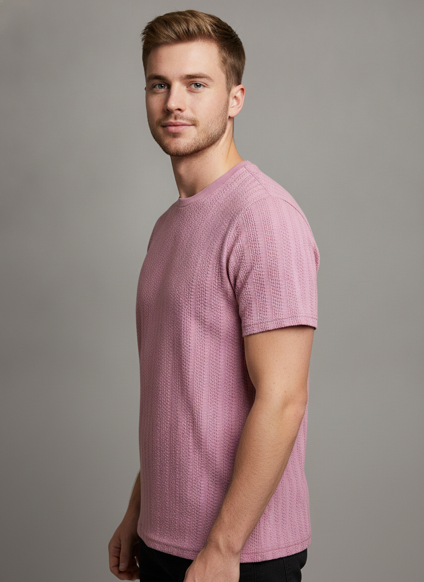 Men’s Premium Textured Crew Neck T-Shirt – Dusty Pink