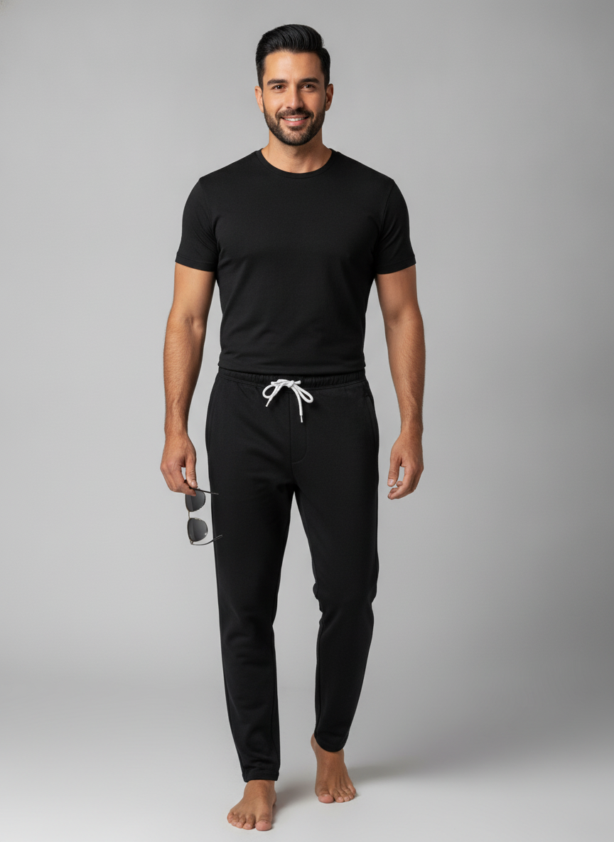Men’s Premium Black Cotton T-Shirt & Track Pant Set