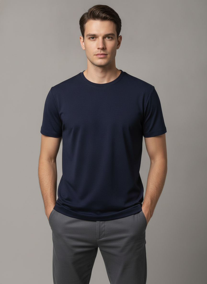 Men’s Premium Navy Blue Crew Neck T-Shirt